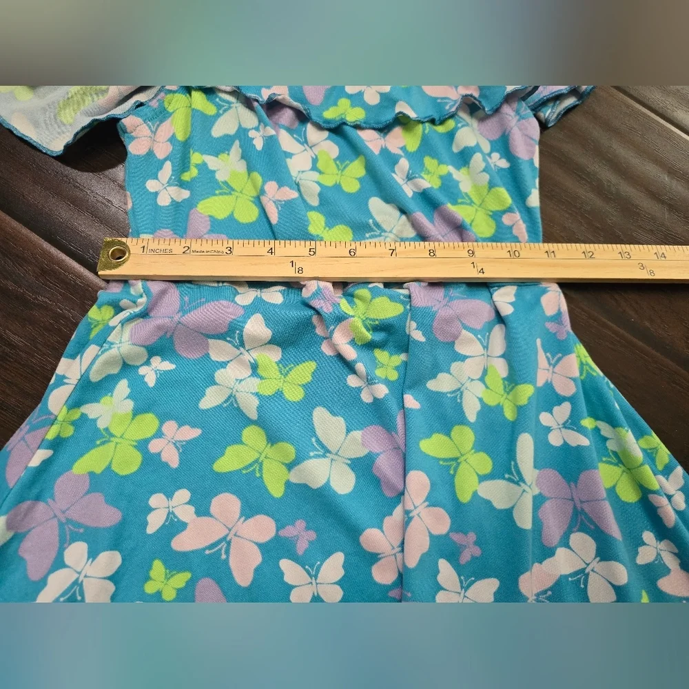 Extremely Me Girls Blue Butterfly Butter Soft Stretchy Dress Size 14